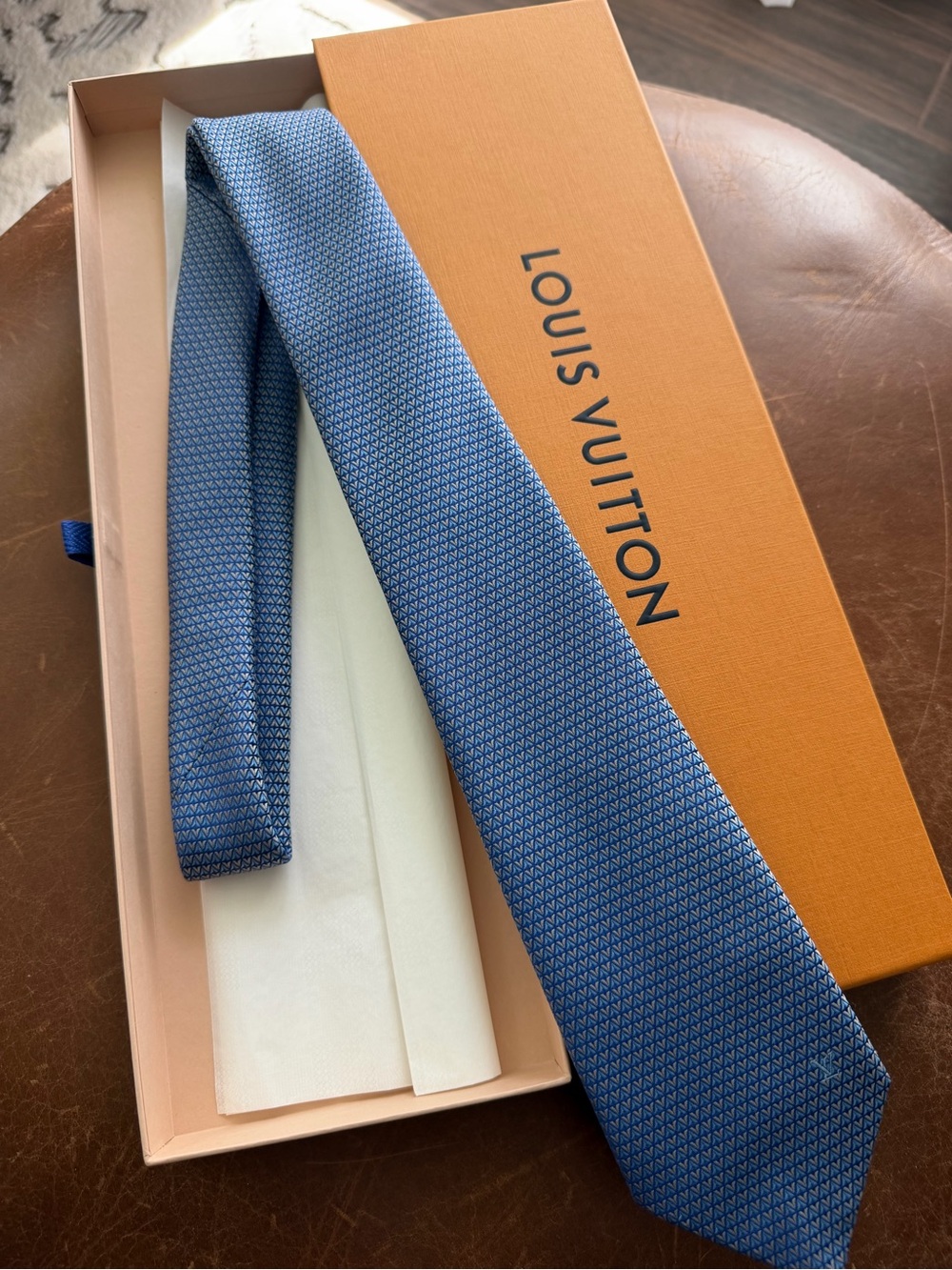 Louis Vuitton Blue Textured Silk Tie